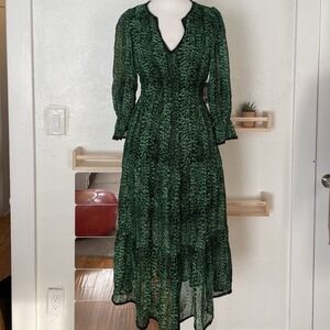 BA&SH Clovia Tiered Midi Dress In Green Size 0 XS